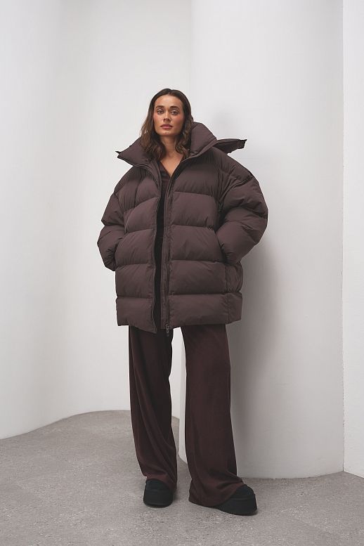 Пуховик зимовий подовжений коричневий - №2