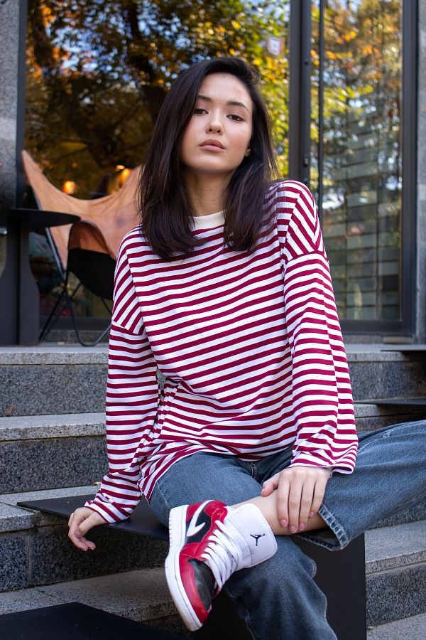 Лонгслів у смужку бордовий MBKC004/3 #RU# Лонгслив в полоску бордовый MBKC004/3 № 1