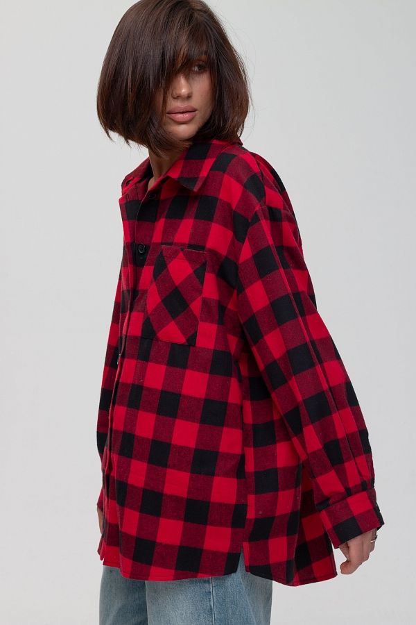 Сорочка оверсайз у клітинку чорно-червона СР01 #RU# Рубашка оверсайз в клетку черно-красная СР01 № 5