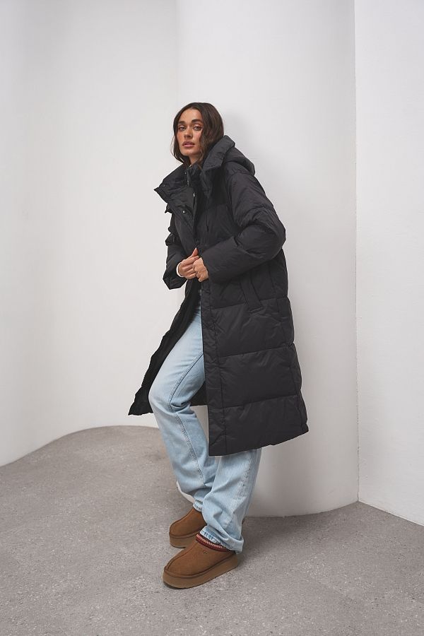 Пуховик довгий з капюшоном чорний PUH/1 #RU# Пуховик длинный с капюшоном черный PUH/1 № 1