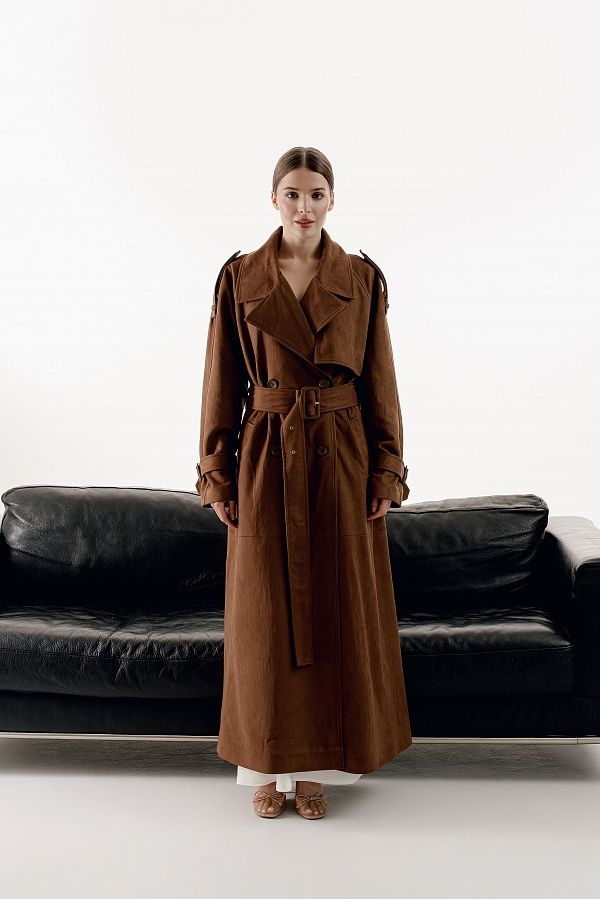 Тренч максі замшевий коричневий PREMT/02 № 3