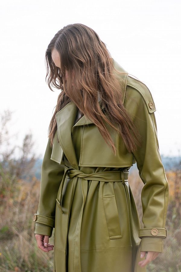 Тренч з екошкіри на замші оливка 01 С0321/19 #RU# Тренч из экокожи на замше оливка 01 С0321/19 № 4