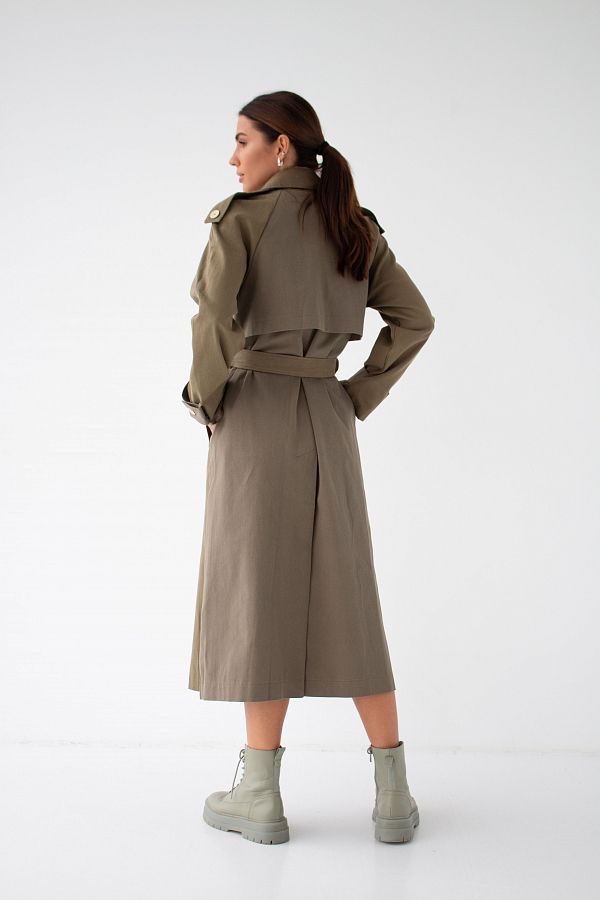 Тренч котоновий двокольоровий хакі+оливка С0221/4 #RU# Тренч котоновый двухцветный хаки+оливка С0221/4 № 3