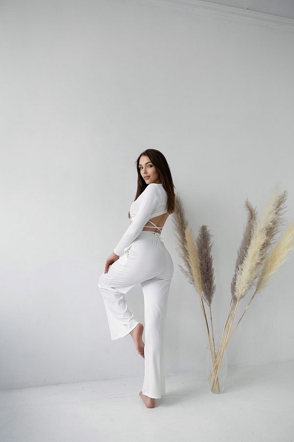 Костюм топ з брюками палаццо молочний Н0921/1 #RU# Костюм топ с брюками палаццо молочный Н0921/1 № 2