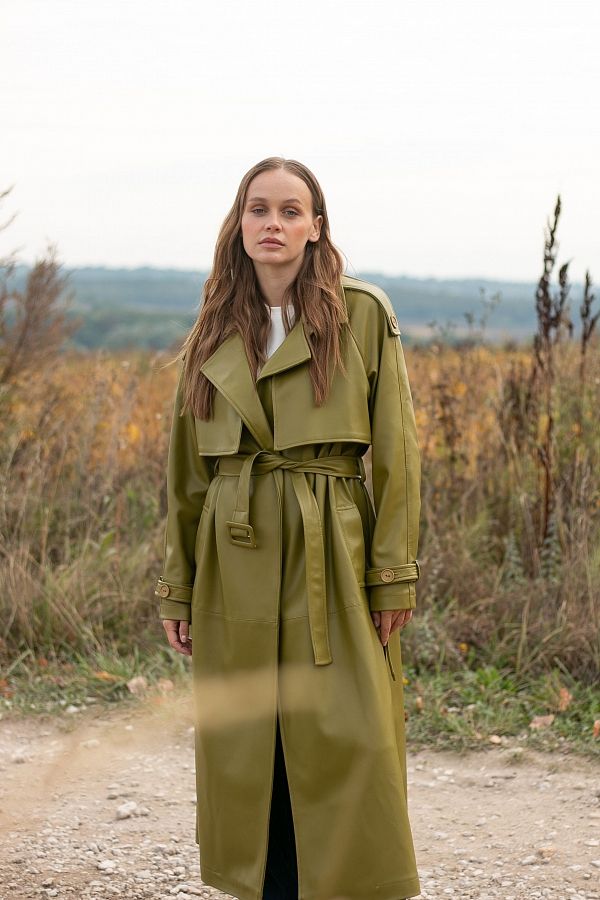 Тренч з екошкіри на замші оливка 01 С0321/19 #RU# Тренч из экокожи на замше оливка 01 С0321/19 № 1
