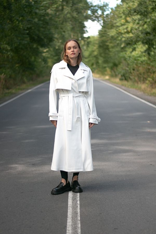 Тренч з екошкіри на замші молочний С0321/7 #RU# Тренч из экокожи молочный С0321/7 № 5