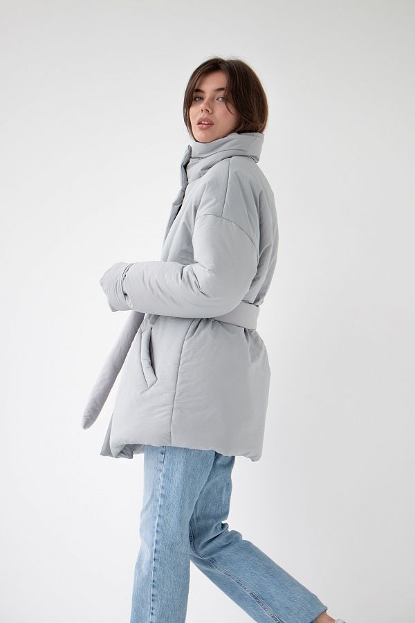 Куртка з поясом на застібці сіра К0422/3 #RU# Куртка с поясом на застежке серая К0422/3 № 5