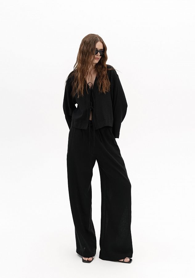 Костюм лляний на зав'язках чорний МБКТ/01 #RU# Костюм льняной на завязках черный МБКТ/01 № 1