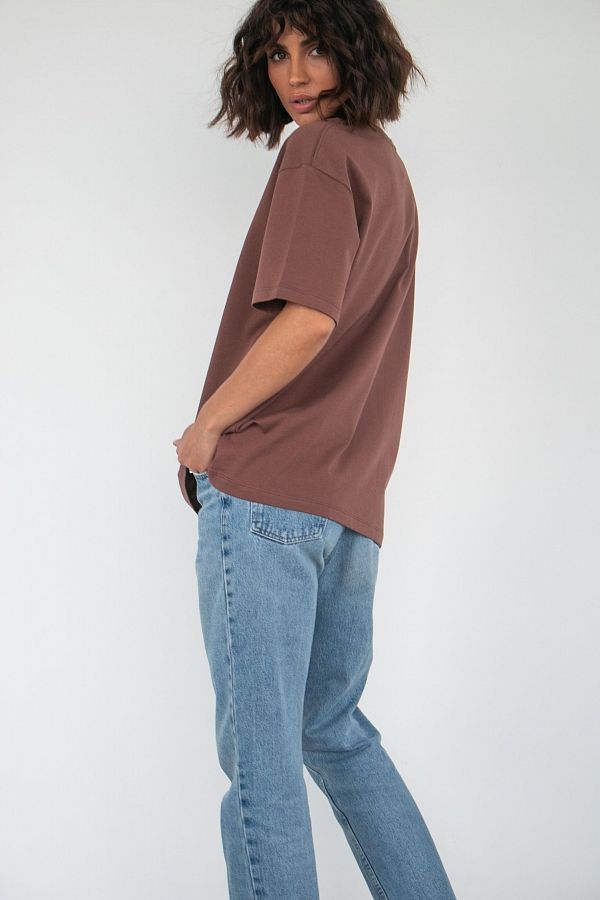 Базова футболка подовжена коричнева TR30149/1 #RU# Базовая футболка удлиненная коричневая TR30149/1 № 2