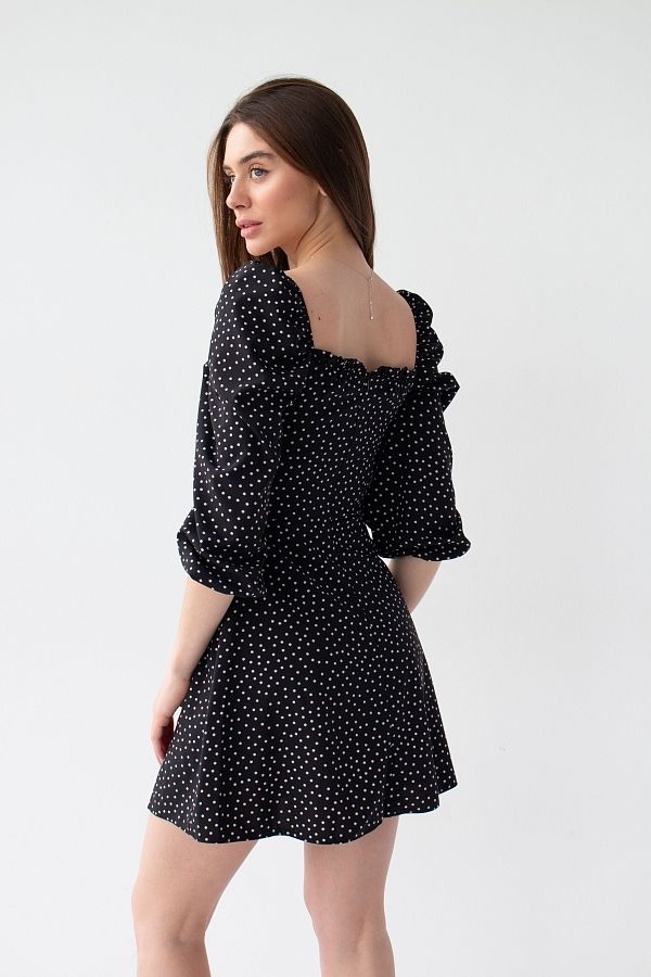 Сукня міні з роспіркою чорна в середній горох D0321/14 № 4