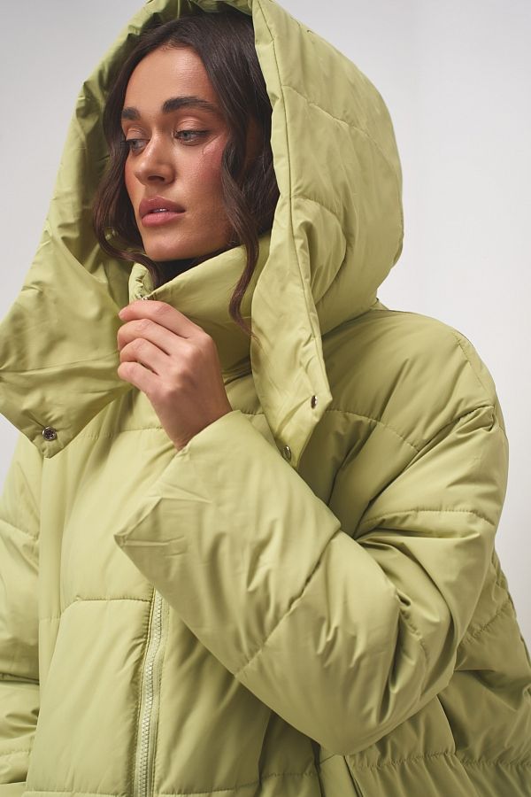 Пуховик подовжений на замку з капюшоном салатовий PDK/2 #RU# Пуховик удлиненный на замке с капюшоном салатовый PDK/2 № 4