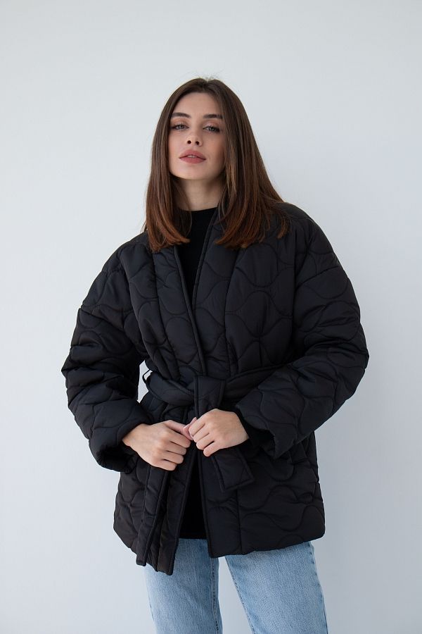 Куртка-кімоно стьобана чорна МБКТ003/1 #RU# Куртка-кимоно стеганая черная МБКТ003/1 № 1