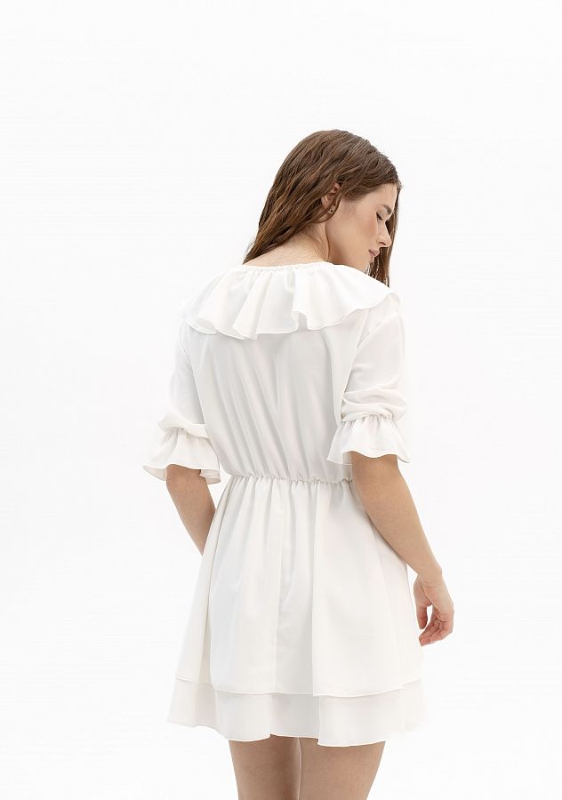 Сукня міні з воланами короткий рукав молочна МБПЛ 10.06 № 3