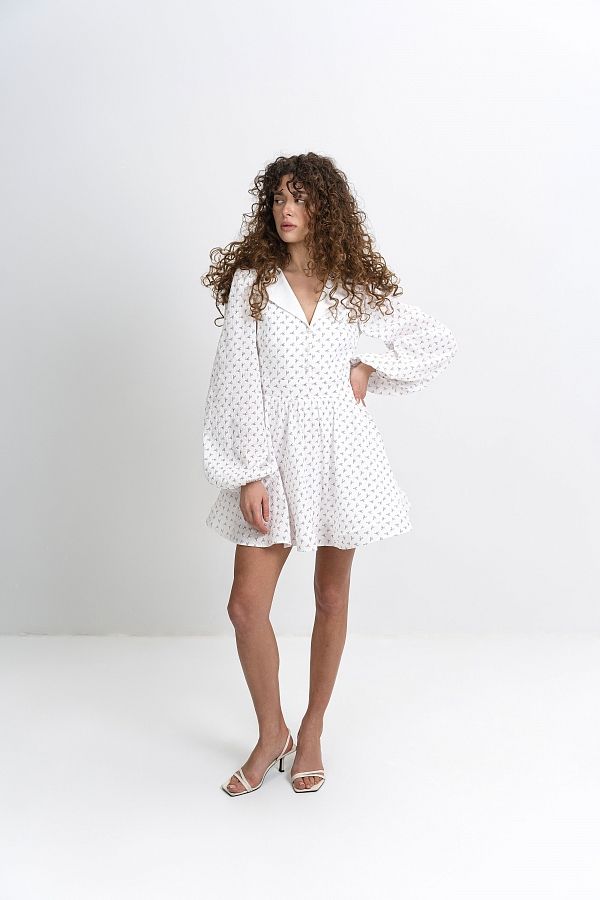 Сукня з білим комірцем біла в рожеву квітку МБПЛ 14.08 № 3