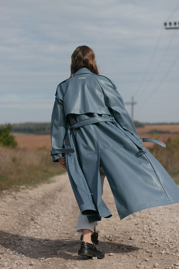  Тренч з екошкіри на замші темно-блакитний С0321/18 #RU# Тренч из экокожи на замше темно-голубой С0321/18 № 3