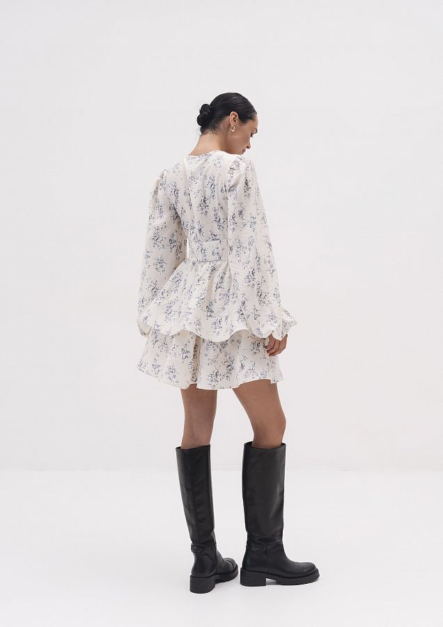 Сукня креш-софт довгий рукав молочний в чорні квіти SKS/02 № 3