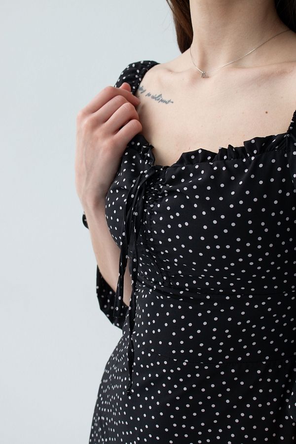 Сукня міні з роспіркою чорна в середній горох D0321/14 № 2