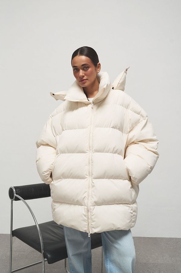 Пуховик зимовий подовжений сметанковий KZR25POD/5 #RU# Пуховик зимний удлиненный сливочный KZR25POD/5 № 1