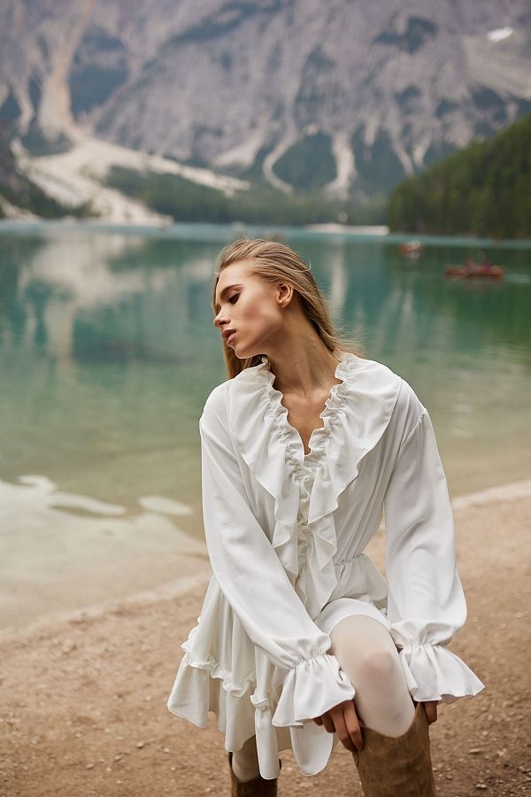 Сукня міні з воланами біла 13551 № 3