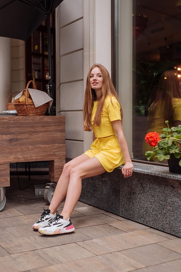 Костюм рубчик футболка з шортами жовтий Н1021/14 #RU# Костюм рубчик футболка с шортами желтый Н1021/14 № 1