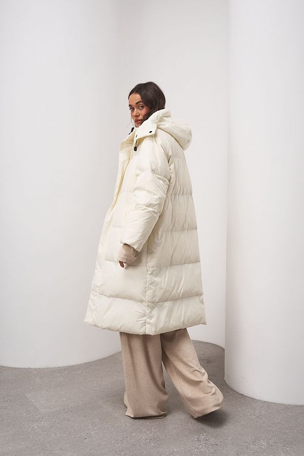 Пуховик довгий з капюшоном молочний PUH/2 #RU# Пуховик длинный с капюшоном молочный PUH/2 № 3