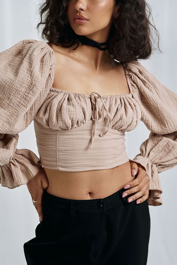 Мусліновий топ бежевий D0223/2 #RU# Муслиновый бежевый топ D0223/2 № 1