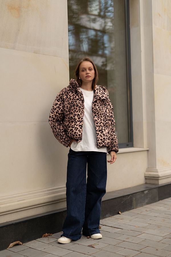 Пуховик принт з капюшоном леопардовий  240901/1 #RU# Пуховик принт с капюшоном 24/1 240901/1 № 1