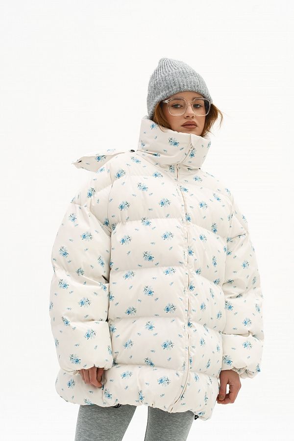 Пуховик зимовий подовжений сметанковий в квіти  KZR25POD/3 #RU# Пуховик зимний удлиненный сливочный в цветы KZR25POD/3 № 2