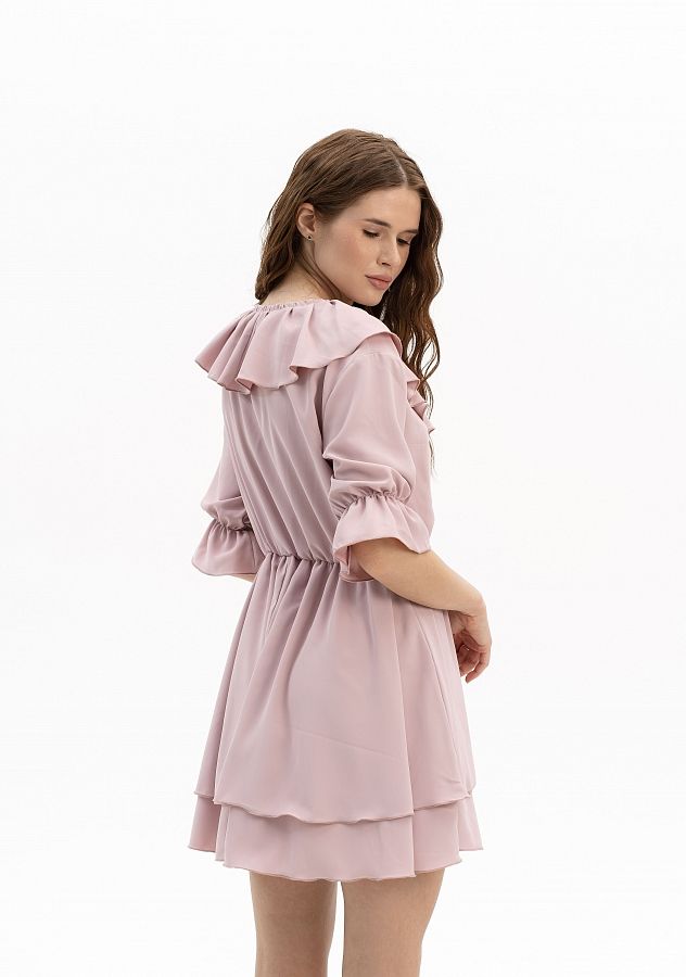 Сукня міні з воланами короткий рукав пудра МБПЛ 10.06 № 3