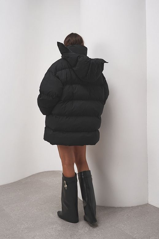 Пуховик зимовий подовжений чорний - №2