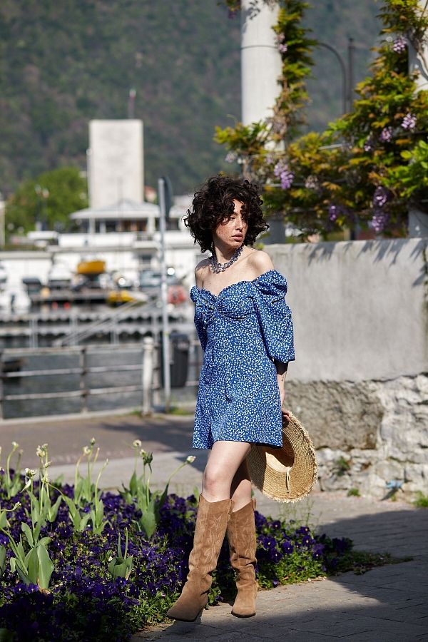 Сукня міні з роспіркою синя D0321/24 № 2