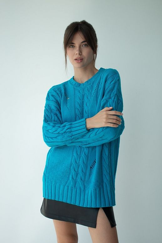 Светр косичка бірюзовий