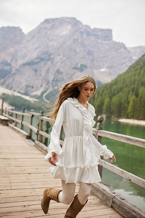 Сукня міні з воланами біла 13551 № 4