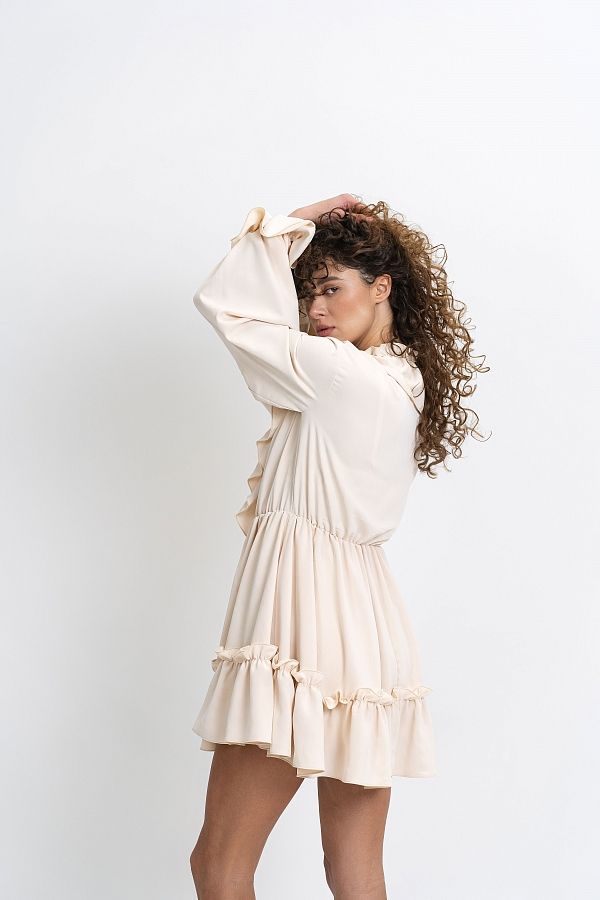 Сукня міні з воланами світло-бежева МБПЛ 12.08 № 1