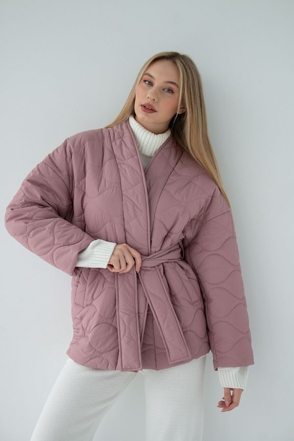 Куртка-кімоно стьобана пудрова МБКТ003/2 #RU# Куртка-кимоно стеганная розовая (нет в наличии) МБКТ003/2 № 2