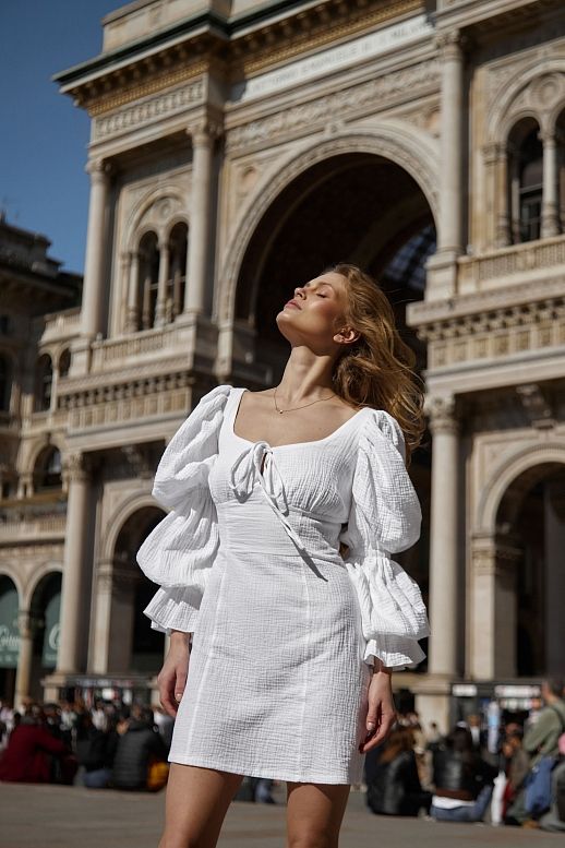 Сукня муслін пишний рукав біла