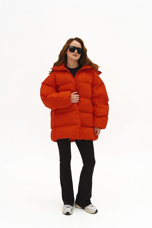Пуховик зимовий подовжений червоний