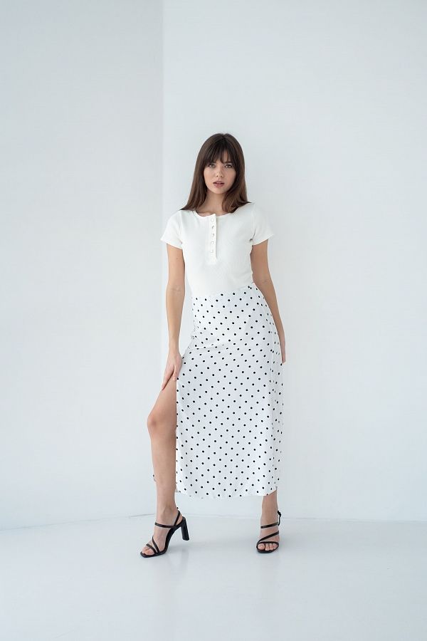 Спідниця міді з роспіркою біла в великий горох СП001/6 #RU# Юбка миди с роспоркой белая в большой горох СП001/6 № 3