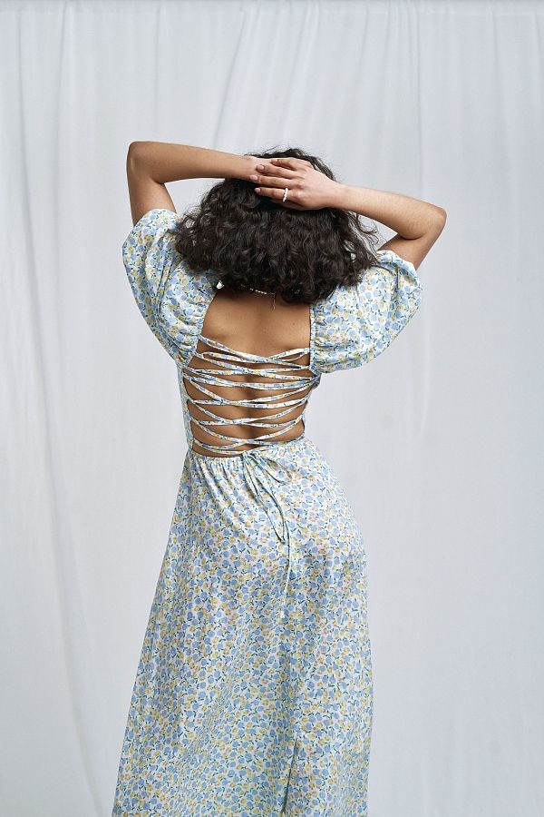 Сукня міді з рукавами ліхтариками блакитна D0623/1 № 3