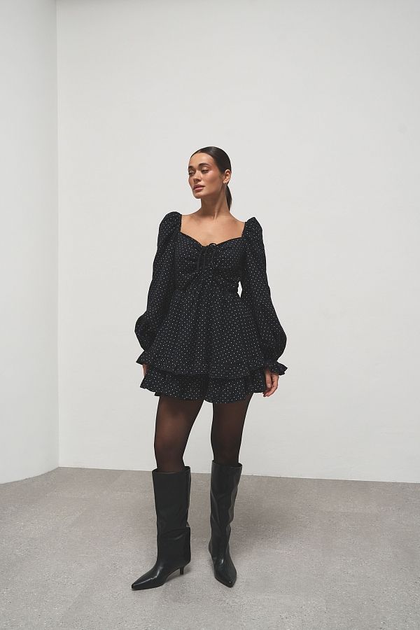 Сукня з подвійною спідницею чорна в горох D0923/16 № 1