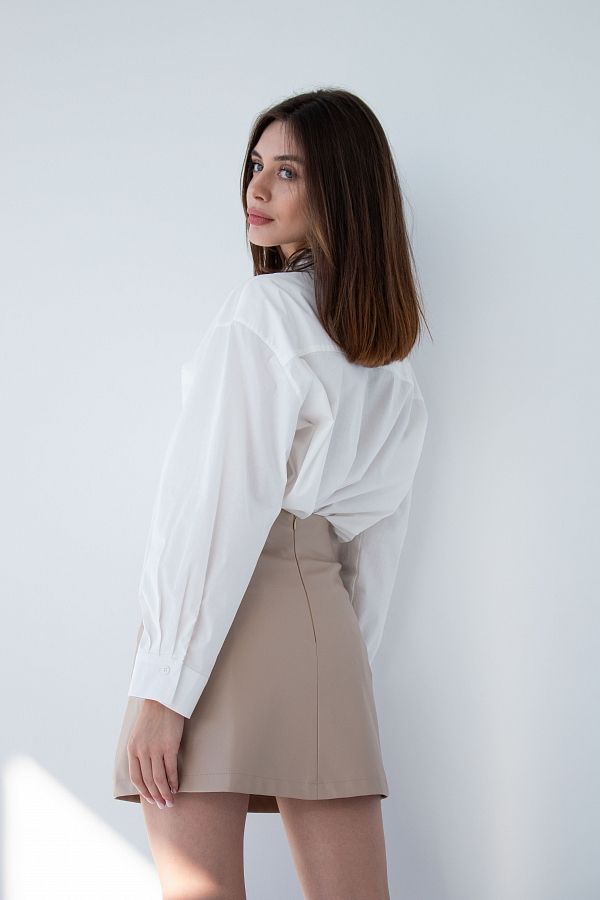 Спідниця міні з екошкіри бежева В0222/2 #RU# Юбка мини из экокожи бежевая В0222/2 № 3