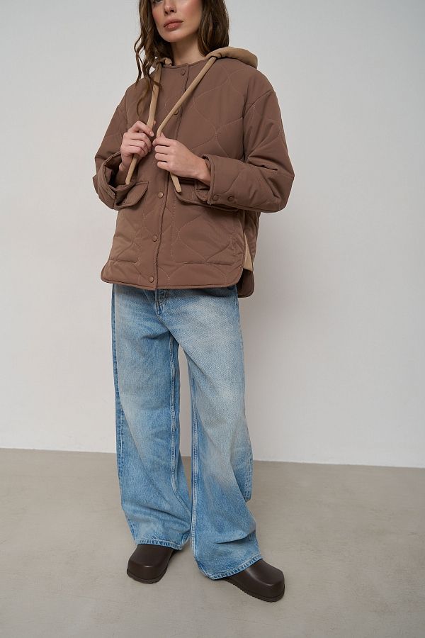 Куртка з трикотажним капюшоном коричнева KR9901 #RU# Куртка с трикотажным капюшоном коричневая KR9901 № 4