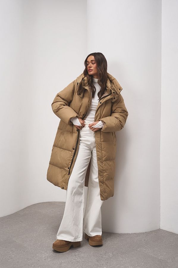 Пуховик довгий з капюшоном бежевий PUH/3 #RU# Пуховик длинный с капюшоном бежевый PUH/3 № 3