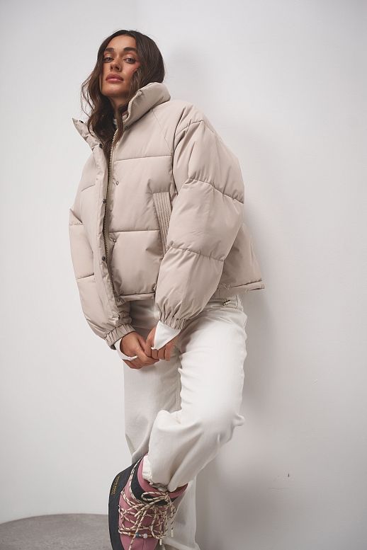 Пуховик вкорочений на замку світло-сірий - №2