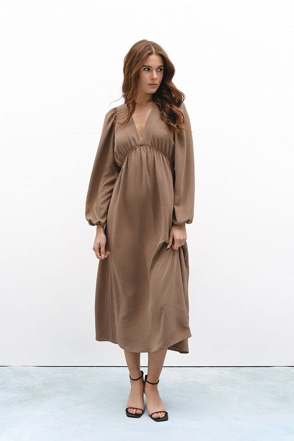 Сукня максі з відкритою спиною темно-бежева МБПЛ003/1 № 3
