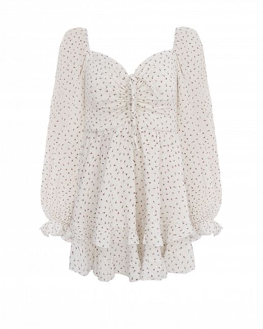 Сукня міні муслінова з рюшами молочна в мікро рожеві  троянди - №2