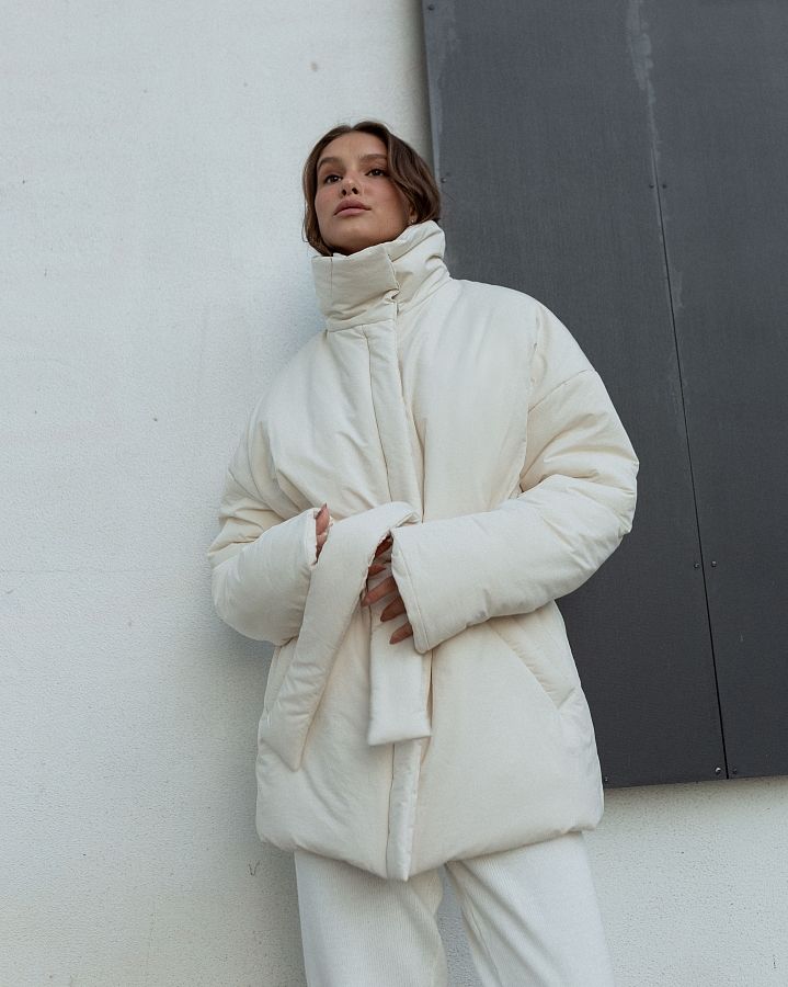 Куртка з поясом на застібці молочна  К0422/1 #RU# Куртка с поясом на застежке молочная (нет в наличии) К0422/1 № 3