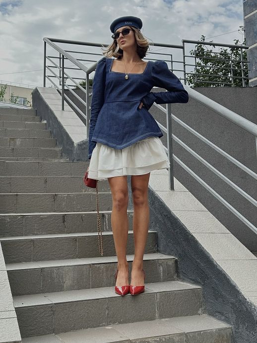 Сукня з джинсовим корсетом синій+білий 