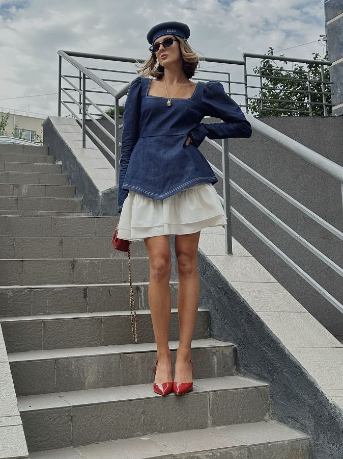 Сукня з джинсовим корсетом синій+білий  240919/2 № 1