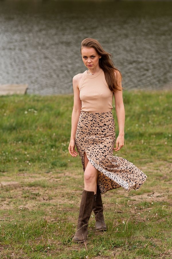 Спідниця міді з роспіркою капучінова СП001/8 #RU# Юбка миди с роспоркой капучиновая СП001/8 № 1